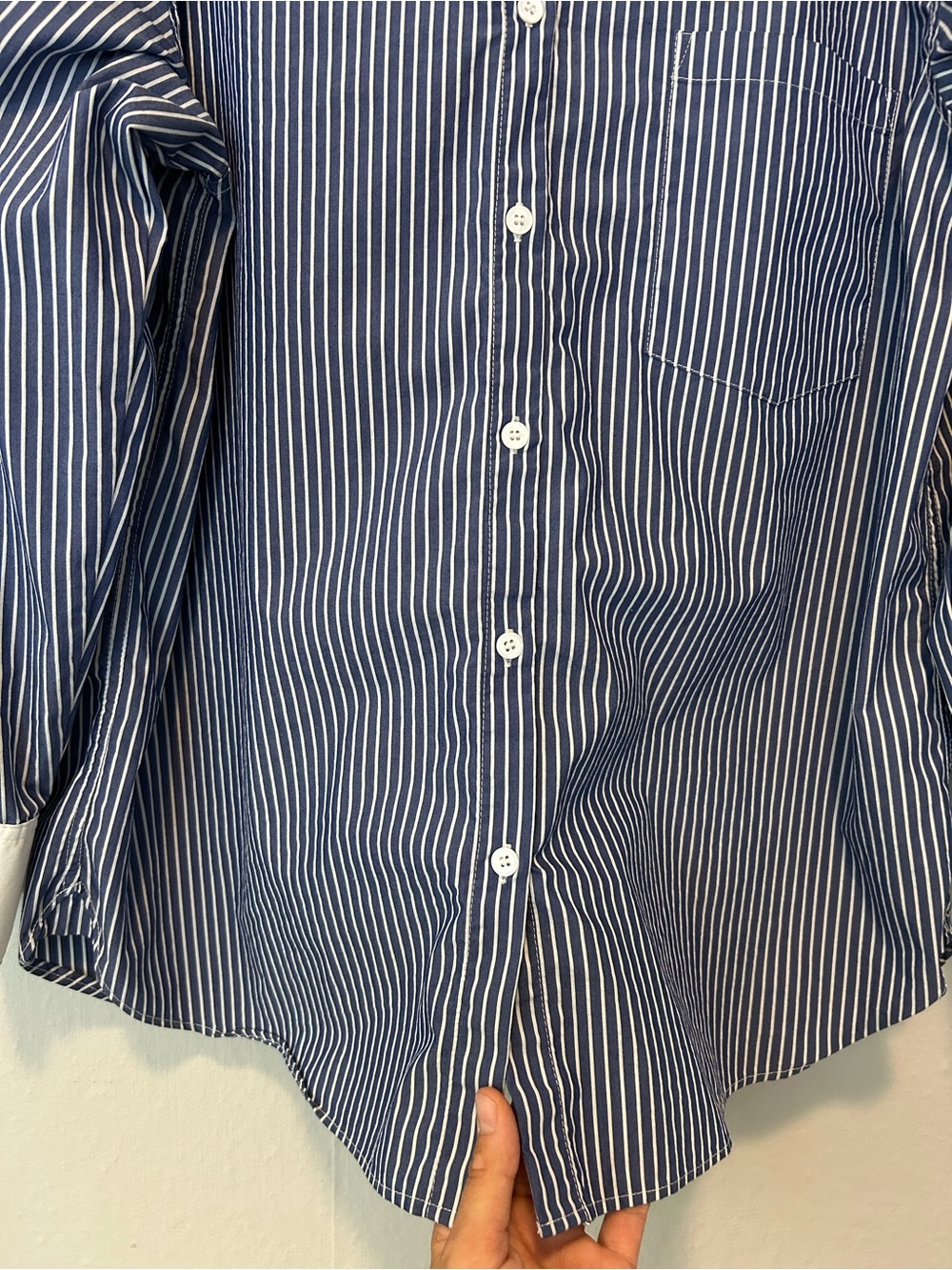 Truth Navy and White Pinstripe Button-Down Shirt with White Collar - Picture 7 of 12